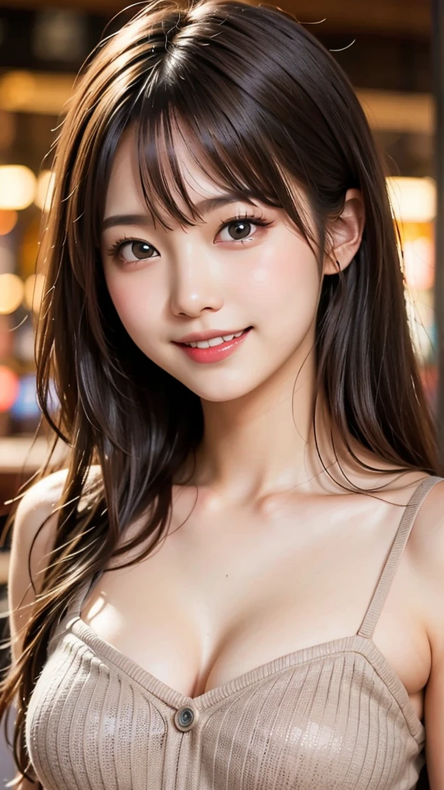 (masterpiece:1.2,Highest quality),Blur the background,1 female college student,((Cute casual clothes)),((Gravure pose)),Wavy Hair,((Beautiful Eyes)),Blushed Cheeks,Healthy Skin,(smile),(Shinjuku Date),8K resolution