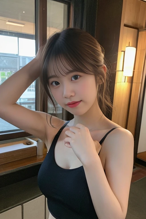 1 girl、Genuine、masterpiece、4K、8k、Japanese、(Princess)、(((とても可愛いface)))、(Brown Hair)、((( body)))、Swimwear、((若く見えるface))face))、((Shiny, oily skin))、thinウエスト、胴bodyが短い、Red lips、穏やかな笑face、(Dynamic pose)、((short hair))、Brown Hair、ponytail、((Beautiful and beautiful eyes))、( ((Under 18)))、((Shiny skin))、((Glossy body))、((thin:1.2))、((thin:1.2))、((small:1.3))、( (Very detailed))、(((Beautiful Skin)))、(((12 years old)))、((smart body:1.4))、((Middle school students and below:1.2)) 、((( and belowの女の子:1.2)))、((Dynamic pose:1.1))、(とてもかわいいface:1.1)、(((Beautiful armpits)))