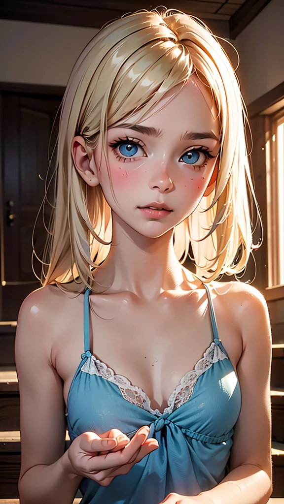 (best quality: 1.2), clean face, (masterpiece: 1.2, 8k) perfect anatomy, 1girl,a beautiful fashion model ,(masterpiece, official art, best quality shiny hair, blonde hair with streaks in hair, full lips, medium breasts, slutty outfit, cleavage, shiny skin, looking at viewer, (cyber bikini), lightly freckled