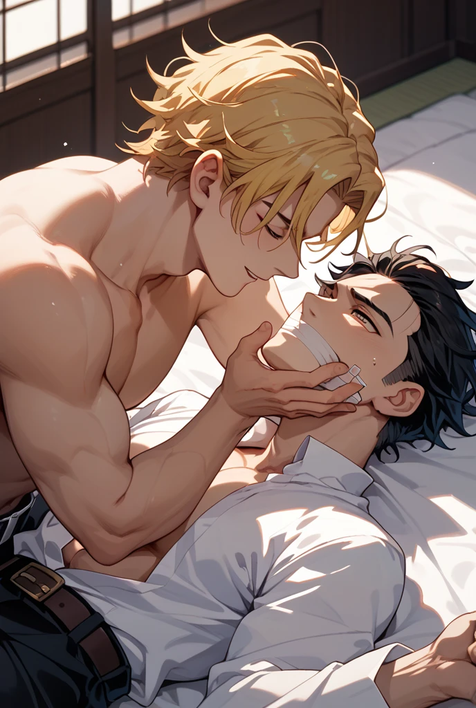 vane /(granblue fantasy/)、muste piece, ,NSFW,best quality,male,solo,beautiful detailed skin、Glittering oiled skin,blush、(black apron,detailed face,blush,Panting、orgasm:1.2), complicated and elegant、sexy、 Strong muscles、spread legs,(anal,penis,sex,projectile cum,semen,:1.3),kitchen