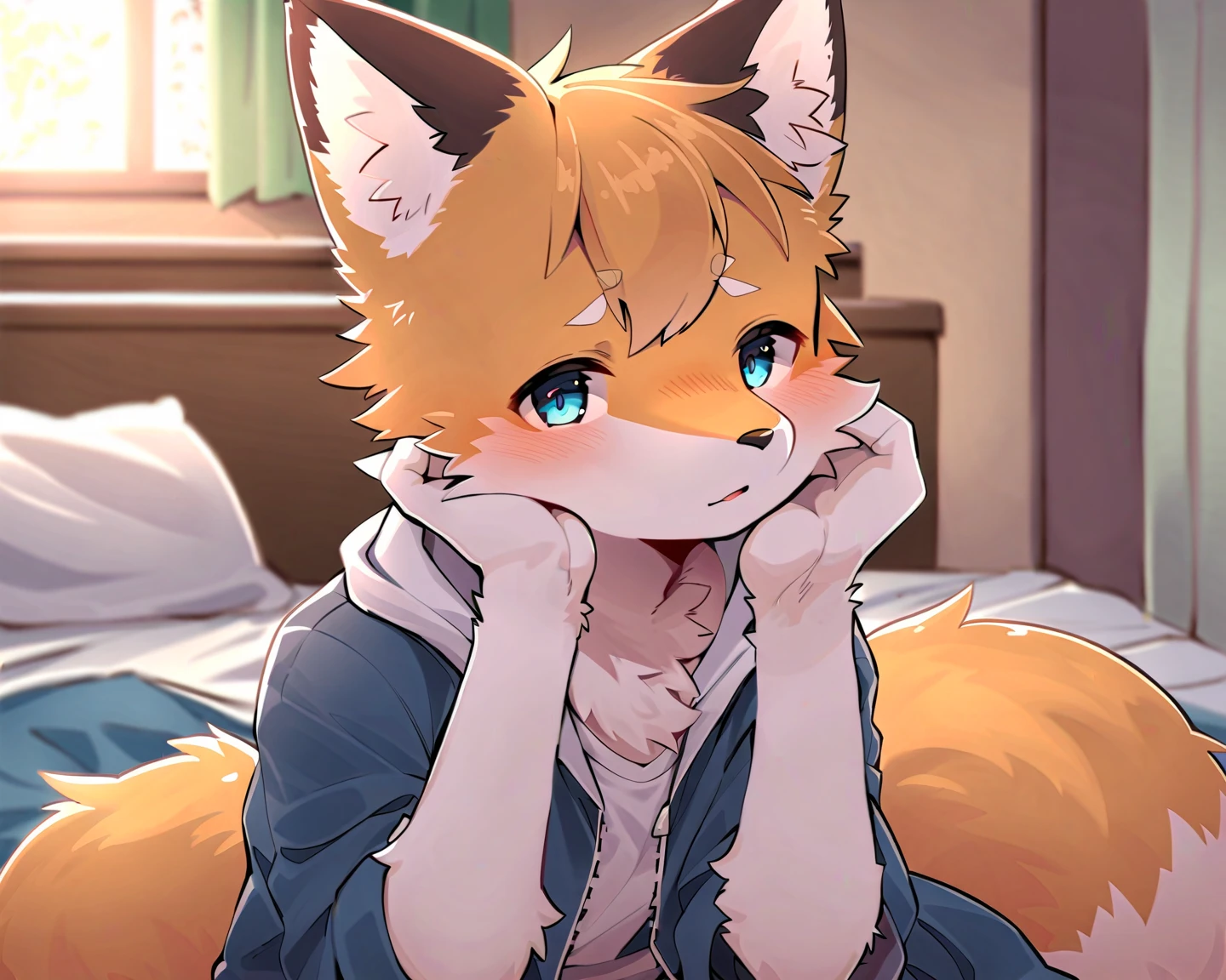 masterpiece, Highest quality, Highest quality,(Very beautiful face and eyes),(, kemono,),,Orange fur, bed,Detailed fur expression,,by 2 person,,whole body,Open your mouth,Cowgirl,A different view of the inside of the , dripping from the 