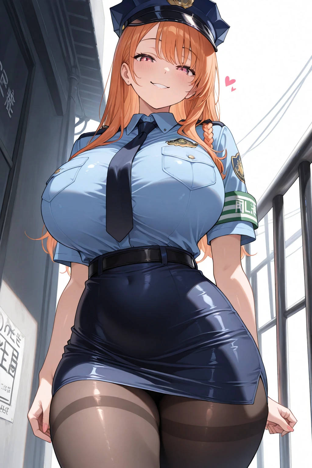 8k, RAW photo, best quality, masterpiece:1.2, twintails, red eyes, (red hair), huge breasts, open clothes, (breasts out), nsfw, micro pencil skirt, police shirt, sweating, thighs,thicc, white gloves, police cap, 1boy, 1girl, (((vulgarity))), (cowgirl position), sit astride, (girl on top), (straddling), hetero, trembling, humid, nipples, ass pov, (sex), penis, large penis, vaginal penis, cum overflow, pussy cum, pussy juice, sweat, (spoken heart), breast focus,