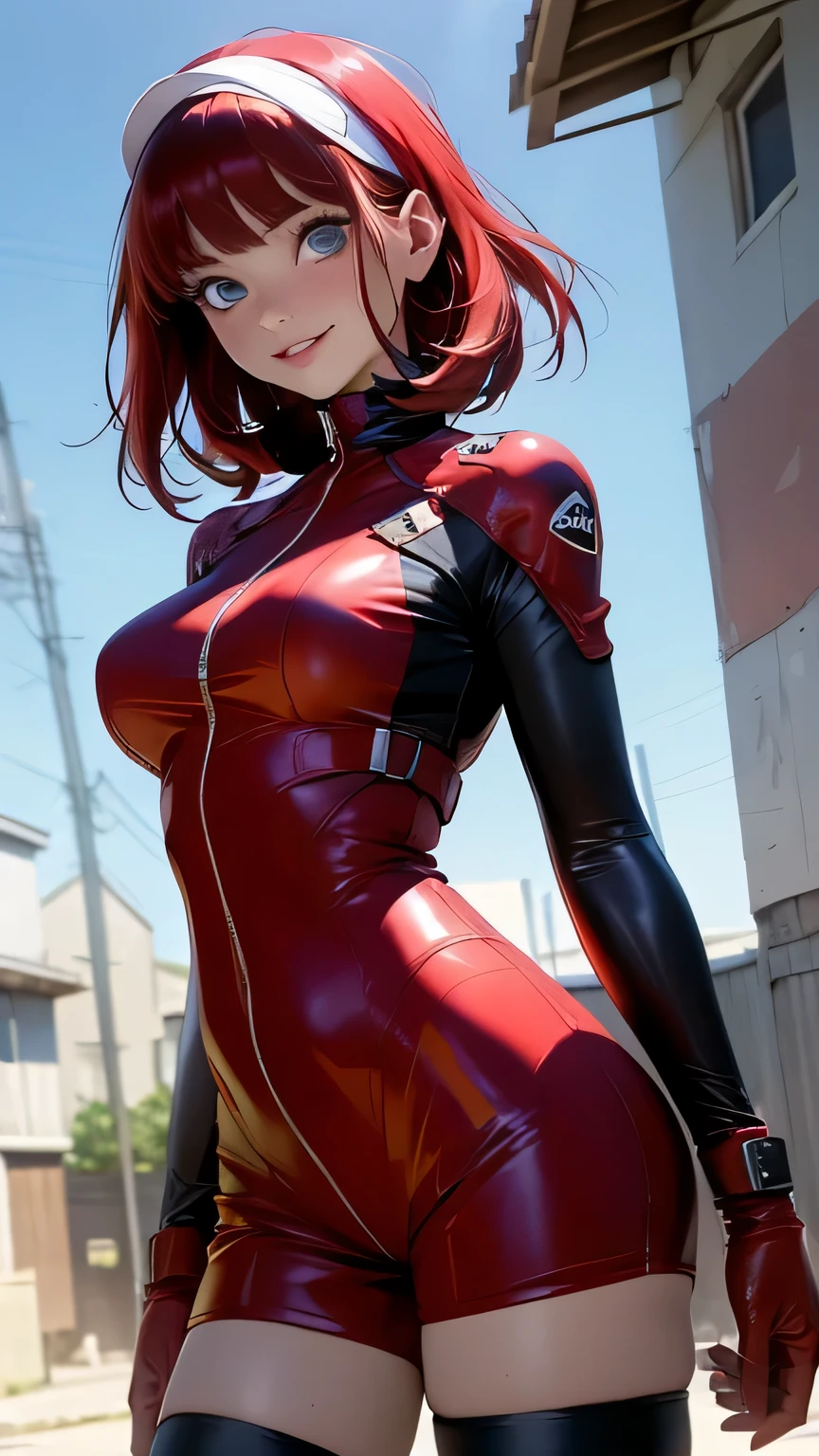 1girl, solo,black nurse, black nurse cap, black wear, ((black legwear, zettai ryouiki)), black gloves, very short hair, orange hair, smile, open mouth, standing, ((hospital room)), sharp outline, short sleeves, tomboy, boyish, best quality,Breast milk,under boob