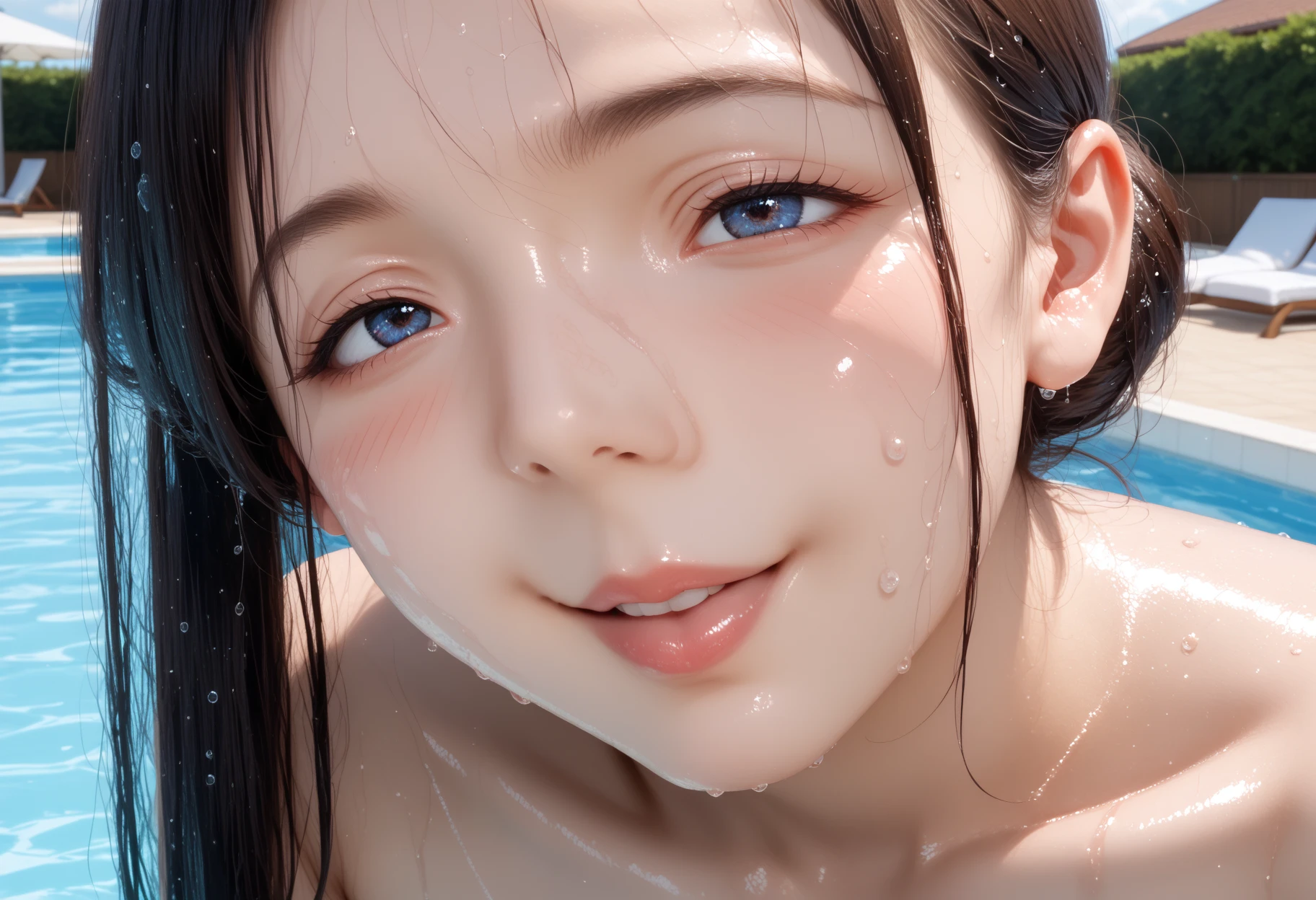 Beautiful cute girl、(masterpiece:1.3)、(8K分辨率、Photorealsitic、Raw photography、top-quality:1.4)、foco nítido:1.2、Beautiful woman with perfect body:1.4、Slim abdomen:1.1、((Layered Haircut))、(no-bra)、(pubick hair)、Highly detailed facial and skin texture、A detailed eye、 二重まぶた、beautiful countenance、Beautiful hairstyle、realisticeyes、beautiful finely detailed eyes、(real looking skin)、enticing、超A high resolution、A hyper-realistic、ighly detailed、(Detal Face:1.2)、looking at the viewers、A smile、Perfect slim figure、((From high-angle shots))、(tongue out and mouth open:1.2)、(Look up into the eyes:1.3)、(Her face and chest are wet)、 ((She's wet))、(((cum on facial:1.4)))