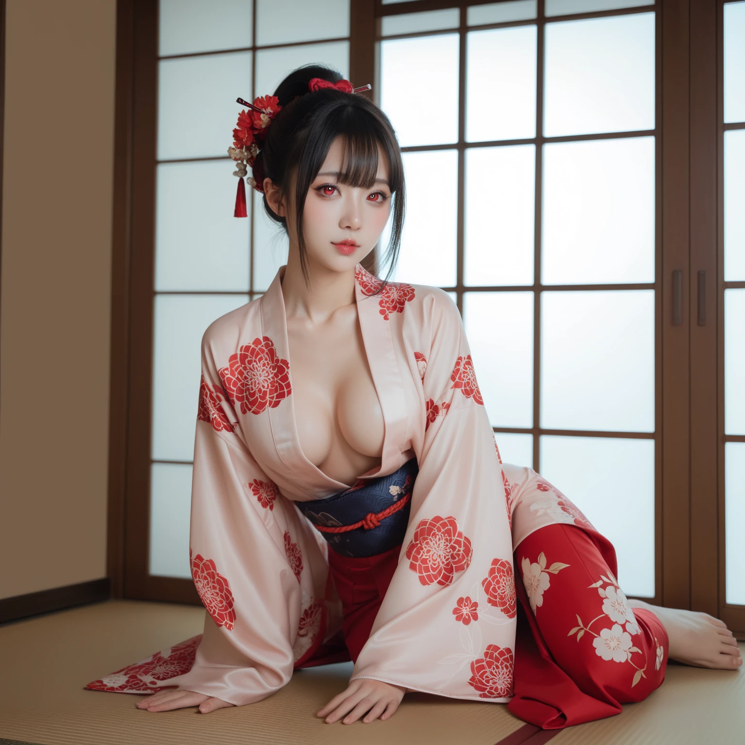 melhor qualidade, obra-prima, Ultra alto nada, (fotorrealista: 1.4), foto crua, 1 mulher, ((sexy geisha)), ((seios medios)), ((bunda enorme)), (( cintura fina)), Foto tirada por Costas