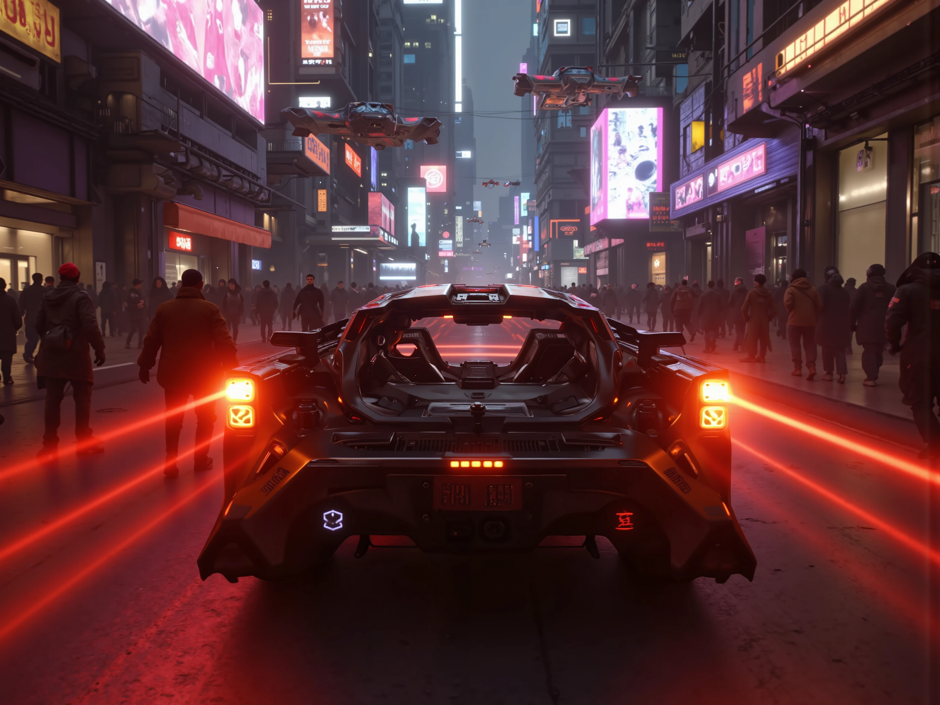 people with VR head-set are on Futuristic 1(best quality,4k,8k,highres,masterpiece:1.2), photorealistic,photo-realistic:1.37)mad-srgns, highly detailed futuristic cybercity, towering skyscrapers with large media screens, gleaming metal and glass buildings, neon lights illuminating the cityscape, flying vehicles soaring through the air, advanced technology and holographic displays, massive bridges connecting the structures, bustling streets filled with pedestrians and autonomous cars, lush greenery and parks interspersed between the modern architecture. Out of nowhere, a giant war spacecraft comes into view and starts to destroy people and property with advanced laser weaponry. Smaller ships with machine guns pepper the running crowds of people with hundreds of thousands of bullets.People run for their lives, terrified! It is a massacre. Rebels with rocket launchers can be seen here and there, fighting back. Ultra-detailed, ultra-realistic, photo-realistic, cinematic photography, cinematic lighting, cinematic portrait, portrait photography, cinematography, cinematic, realistic, best quality images, masterpiece., t, their clothes are all different , look around, with black glove, the street is really crowded and joyful, with open spaces
People walking leisurely under a futuristic sunlight streams , metalic, moderntic, cave-like, very cutting edge atmosphere, three people are in the picture, but all of them in the picture use VR headsets