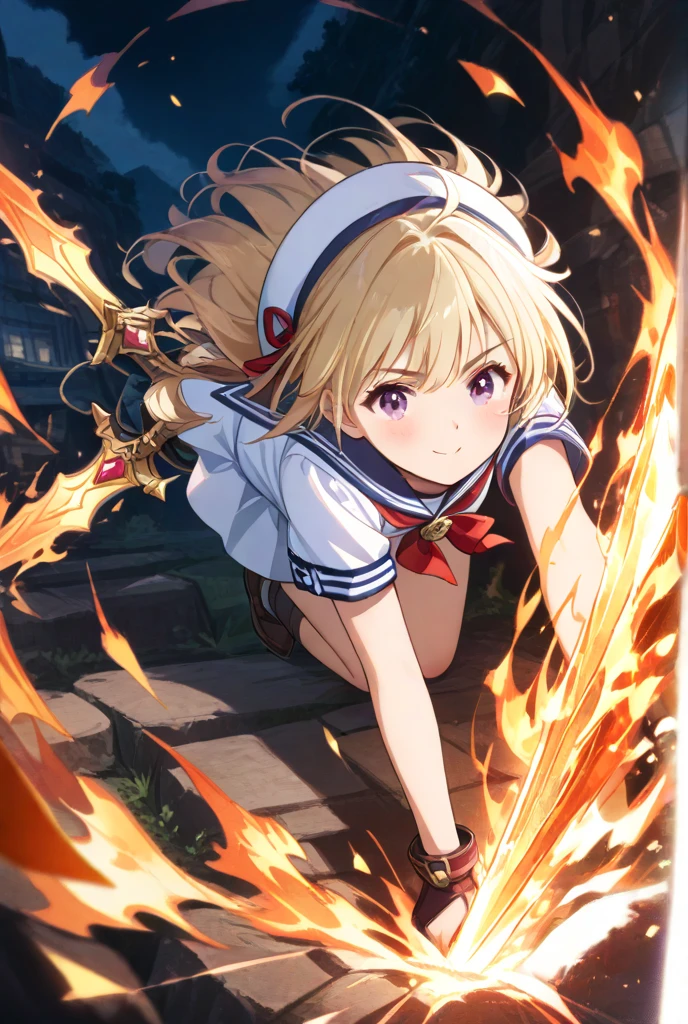 high quality, 1 girl, suetsugi konoha, Severe, barefoot, Lightning Kick, Show your whole body、Skirt fluttering、I can see your pants