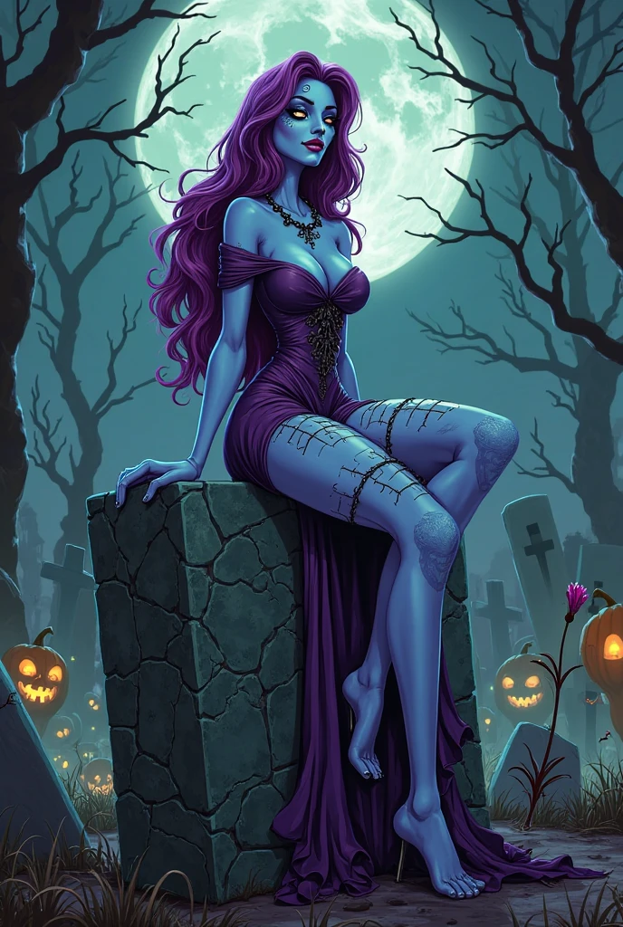 (Masterpiece, Best Quality:1.2) "Zombie, Sexy zombie, Sexy anime style, Charming, Charming, Big breasts", Scary graveyard background with other ghosts around. With the style of a top portrait painter.