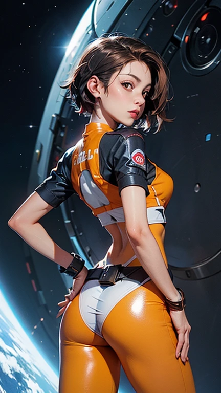 a group of dwarf-sized space pirates surround a sexy brown haired woman, they have taken her hostage, (they are groping her butt), (they are stipping her clothes off), (they are groping her breast), she has been tied up, she groped by many hands, she is a member of space crew, she is overwhelmed, she is blushing, she is groped by many hands, groped all over, future space pirate ship brig,