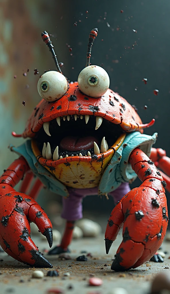 Creepy!, Petscop, Creepy Masked Puppet Puppet, Puppet, FNAF, Jump Scare, SCP-914, (extremely detailed 8k CG wallpaper, best quality),(dynamic pose, dynamic angle), dinosauro, intense lighting, vibrant colors, (extremely detailed CG 8k wallpaper unit, masterpiece, best quality, ultra-detailed), (better lighting, better shadow, an extremely delicate and beautiful), floating, dark atmosphere, creepy crawlers, mysterious shadows, sinister environment, (detailed) (high quality) (4k) (improve lighting) blood, teeth coming out of mouth --auto