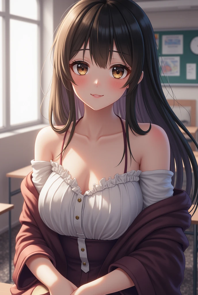 ((masutepiece, Best Quality, hight resolution, nffsw, Perfect Pixel, 4K, nffsw, nffsw))), 1girl in, Single, Solo, Beautie、full body seen、 ((Medium length wavy hair, Bangs, Brown hair)), ((Brown-eyed, Beautiful eyelashes, Realistic eyes)), ((Detailed face, Blushing:1.2)), ((Smooth texture:0.75, Realistic texture:0.65, Photorealistic:1.1, Anime CG style)), medium breasts, Dynamic Angle, Perfect body, ((Santa Claus Costume、 red and white knit hat、Red off-the-shoulder sweater、red and white long flared skirt、 Black stockings、high-heels)), Kamimei、a necklace、耳环、Classrooms without people、Sit on a desk、Lower'I took my foot off the desk.......................................、early evening、、、Very embarrassing panic smile、(((Lift the skirt with your right hand、rubbing the chest with the left hand、Open both legs、Open your knees wide)))、(Pink floral lace panties)、、、Angle from below