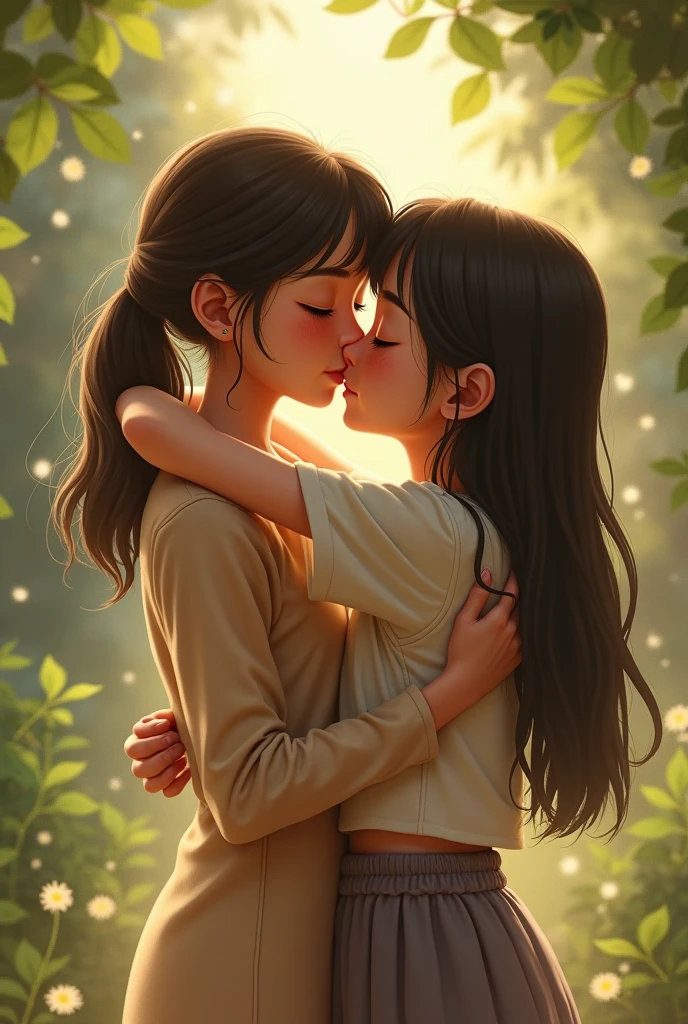 Two friends hugging