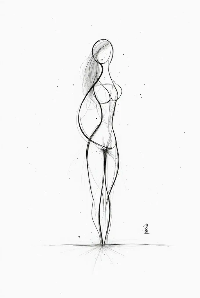 singlelineart style, black and white, drawing of the silhouette of a naked woman