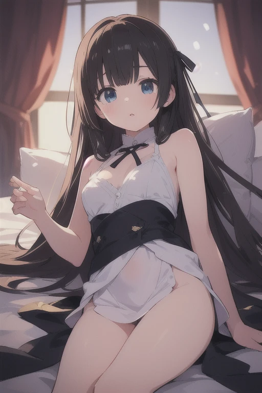 Highest quality, masterpiece, 4K, Highly detailed face, Highly detailed skin, Highly detailed wallpaper, Japanese anime, Second Dimension, Small face, Big Breasts, Normal body, Accurate body, Fine skin, Very beautiful cleavage, NSFW, whole body, One girl, A face that makes you want to have sex, On the bed, Sweaty, Cosplay, , mini skirt, Lying on your back, Lift up your skirt yourself, Spread your legs, A little sister character who loves her older brother
