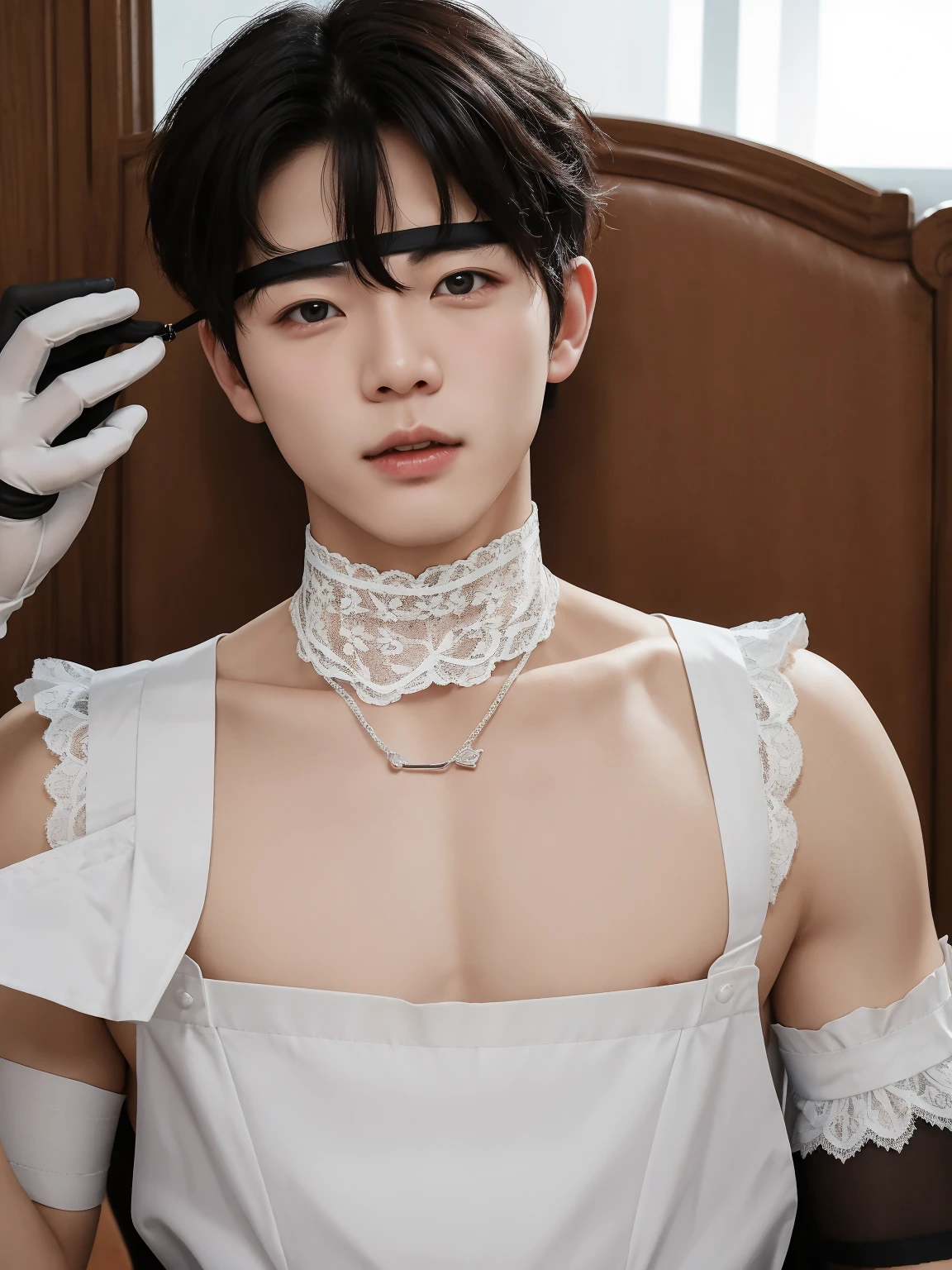 (masutepiece,High resolution,ultra - detailed:1.0),1(man,Robot man),Perfect male body,Look at the camera,Delicate eyes and delicate face,extremely details CG,Unity 8k wallpaper,intricate-detail,solo person,Detailed face, (chest harness, garter straps, Harness strap, neck strap , micro string thongs), Best Quality, hands visible, Gloves, short hair:1.5 , full length shot(fls) , big thighs , insane details, hyper details ,16k resolution , ultra-high clarity , hyperrealism, uhd,(K-pop idol shooting porn magazine cover photo), thick thighs, male , ((unrealistic wide hips , unrealistic wide pelvis )), ((only man , only male)) , ((ultra realism , ultra photorealism)) , (sexy , eroticism , nsfw) , mature man , pectoral , ((superstar)) , kinky , snake eyes