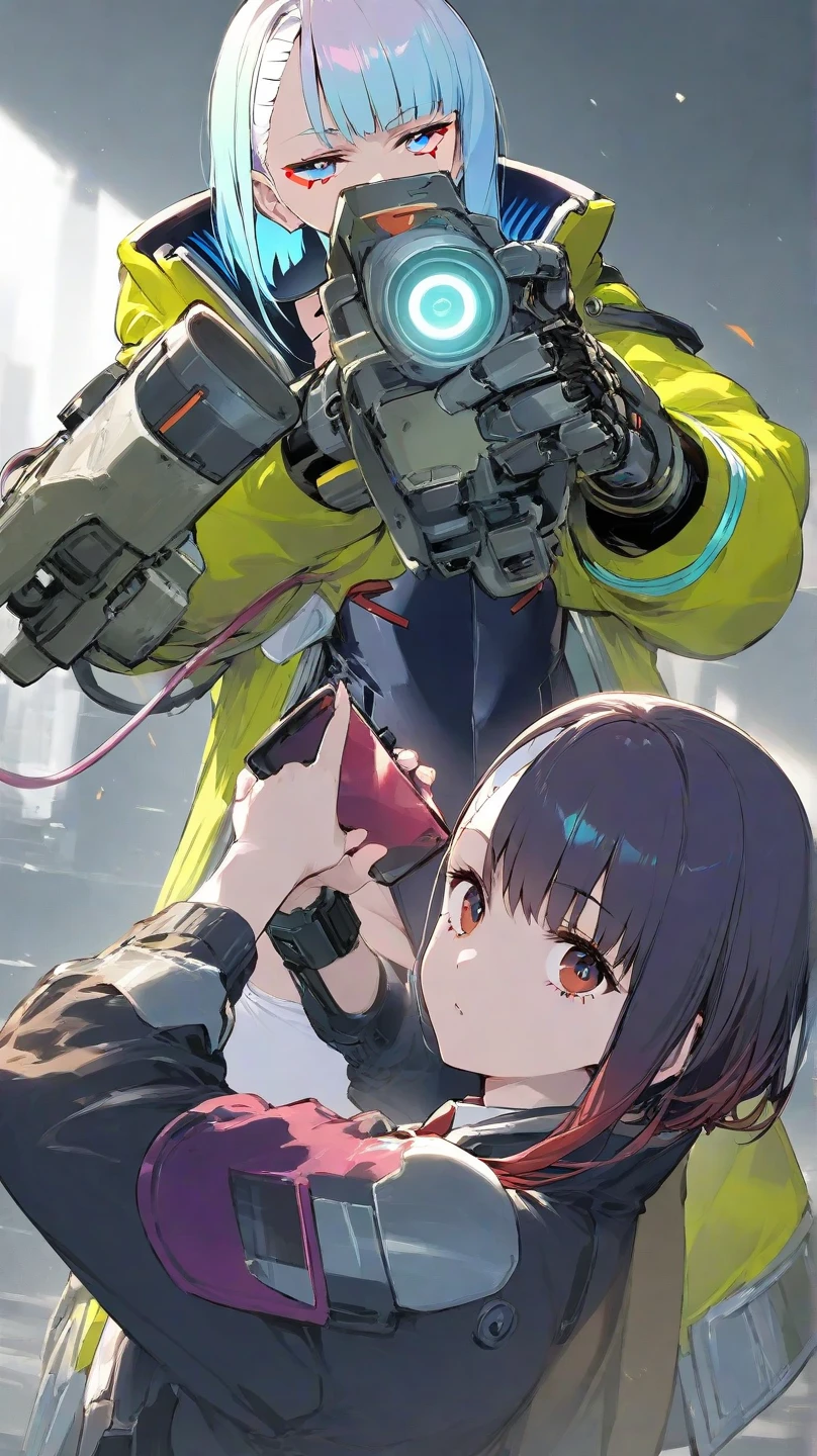 profile background, anime girl, serious face, ponytail, long red hair, blush, eyes yellow, clingy clothes, high-res portrait, detailed eyes and face, character, fantasy, advanced urban, from the front, 4K, high resolution