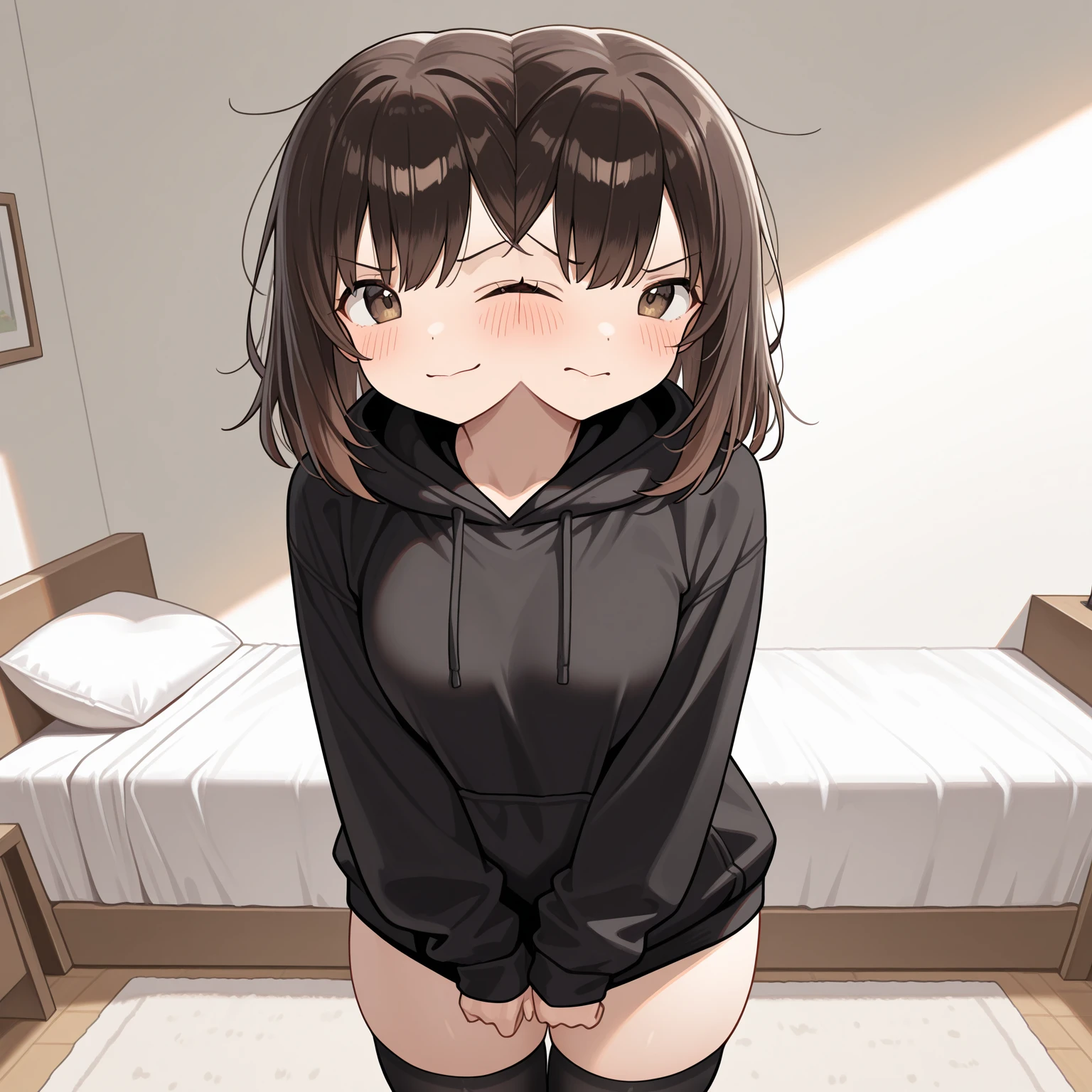 absurd, absolute resolution, Incredibly absurd, excellent quality, Super detailed, official art, Unity 8K wallpaper BREAK girl , cute, stare intently,not wearing clothes、Small cherry-colored nipples BREAK This illustration shows a girl 、 The girl's hair is curly and reddish brown., and she crawled on all fours, ((Frustrated expression:1.3))、(tears)、slender body shape、not wearing clothes