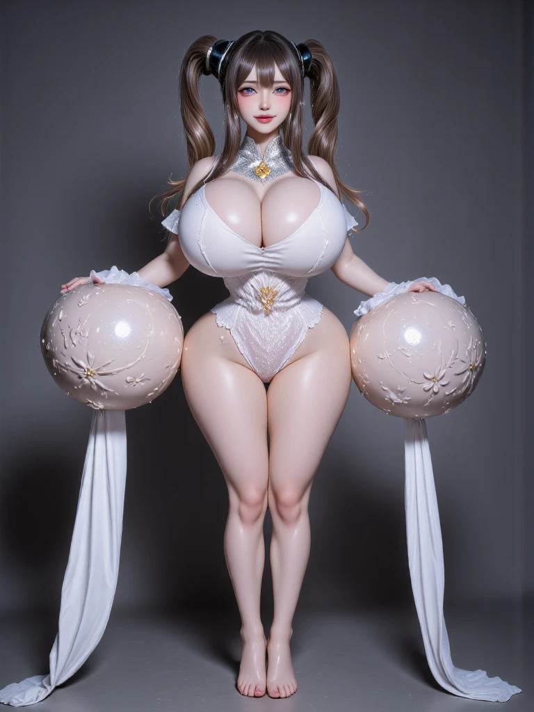 a close up of a woman in a dress with a big breast, biomechanical oppai, pale milky white porcelain skin, oppai, ( highly detailed figure ), an oppai cyberpunk, Oppein Proportions, extra detailed body, Extremely high detail!!, hyperrealistic full figure, very very highly detailed, gynoid cyborg body, gynoid body