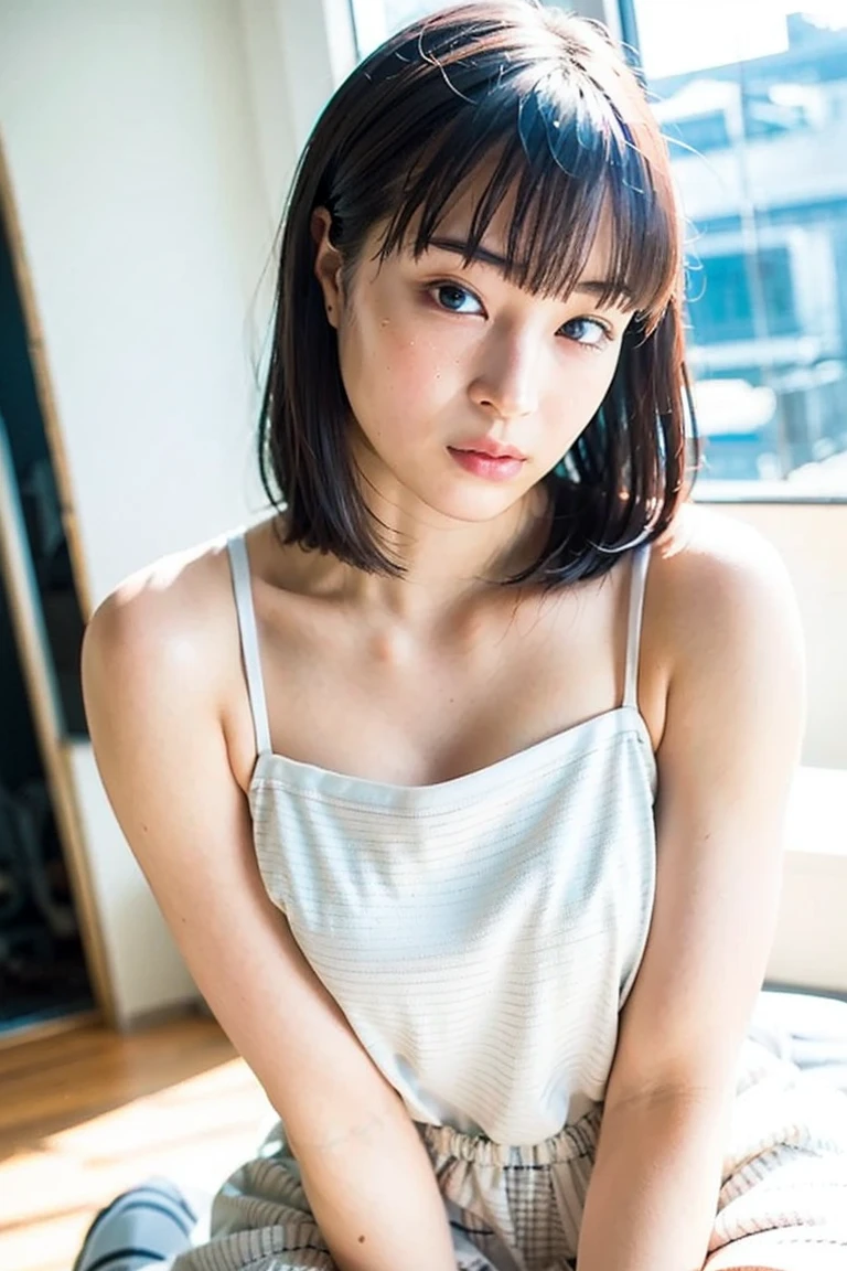(top-quality, 16K, masterpiece:1.3), (ultra detailed), (masterpiece), (best quality), Highest quality, Realistic, Surreal, Highest quality, Extremely detailed CG, Very delicate, 16K wallpaper, High resolution, A woman in a management position at a prestigious company, (38歳), ((Silky hair:1.2)), (beautiful short hair:1.2), BREAK ((upper body:1.5)), ((look into the viewer's eyes:1.5)), ((looking at viewer:1.5)), ((Front view:1.5)), ((from front:1.5)), BREAK cute girl, short girl, short arms, ((small eyes)), fleeting atmosphere, ((thin eyebrows:1.2)), ((thin lips:1.5)), ((orgasm:1.5)), ((ecstasy:1.5)), ((mole under eye:1.2)), BREAK ((small breast)), (((little girl's body:1.5))), (((petite body:1.5))), pretty girl, ((UNTITLED business suit:1.2)), ((Very simple necklace)), With a large window Japanese office, ((Working at desk:1.5)), Japanese, slender body, very detailed, detailed fingers, detailed hands, detailed eyes, detailed legs, accurate and perfect human anatomy, real human skin,