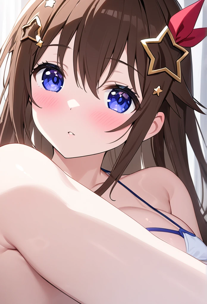 ((masterpiece,Highest quality;1.3,best illustration)),cowboy shot,1woman、25 year old beauty、独奏,((very small head:1.5)),brown hair,straight long hair,bangs,brown eyes,gorgeous eyes,blush,small breasts,((very long body:1.3)),((toned body,slender body:1.3,skinny)),gleaming skin,shiny skin,oily skin,(White tight T-shirt、denim micro shorts)、on street,Tokyo,