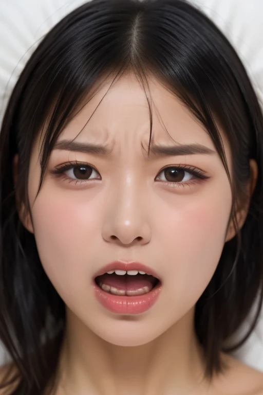 (masterpiece:1.2), Japanese, (((18 years old))), (a girl), indoor, close up to face, (((opened mouth wide))), light-brown hair,