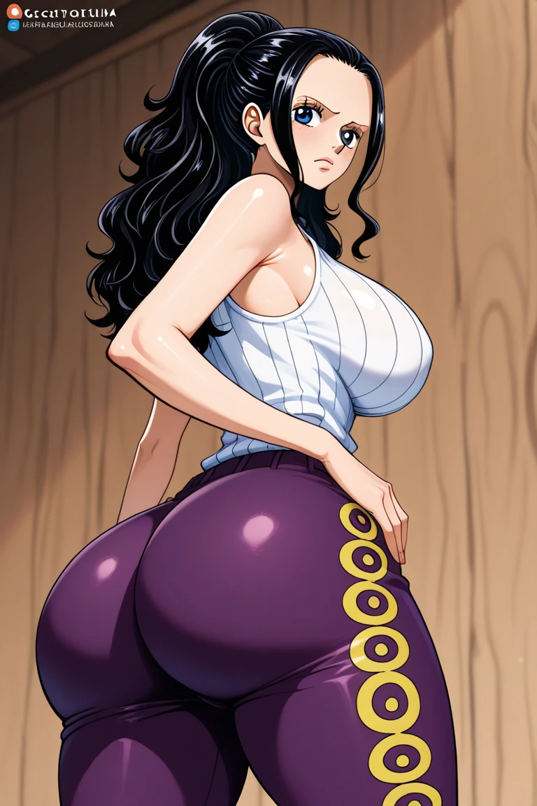 1 girl, (solo), ((amanogawaki)), best quality, highres, high quality, 8k, HD, super detail, anatomically correct, UHD, accurate, (masterpiece:1.0), (high quality:1.0), (ultra detailed), (no Background), (White Background), ((Adult)), Yellow Headband, ((UnderButt:1.0)), ((Black Leotard)), Looking Back, Looking At Viewer,  (upper body:1.0), (from below:0.8), hyperass

