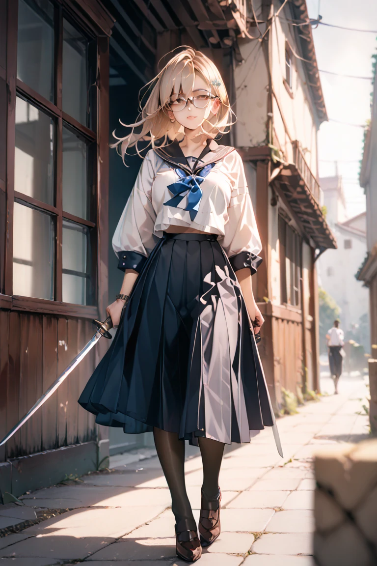 (8k, RAW photo, best quality, masterpiece:1.3),(realistic,photo-realistic:1.37),(night),(looking at viewer:1.331),(white hair),posing,Tokyo street,nightcityscape,soft light,1boy, extremely beautiful face,bust,put down hands,Random hairstyle,Random expression,big eyes, ,lower abdomen,(short-sleeved 
JK_shirt),JK_style,(dark blue JK_skirt) ,(bow JK_tie),mix4,