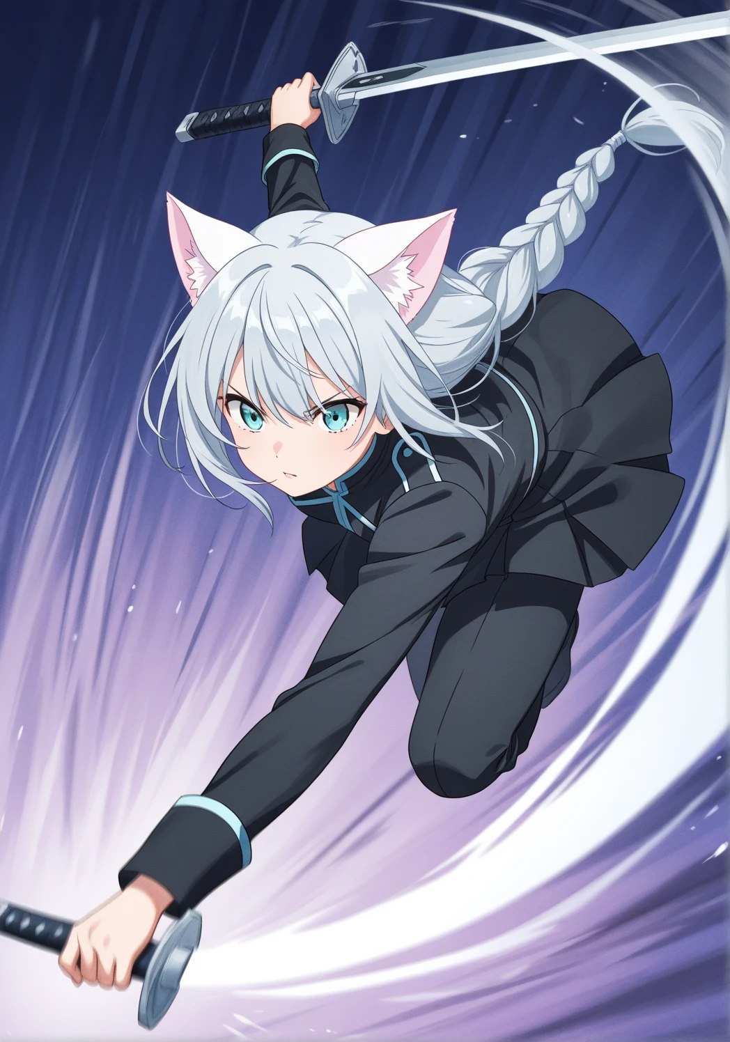(1girl), (solo), Female Lynx, light gray fur, short hair, large hair bang, side locks, hair over shoulders, light blue eyes, (light blue poncho), light blue cape, navy blue dress, gloves with fluffy cuffs, eyelashes, mobian, Mobius city, half body, interrogation room, sitting at table, puzzled expression
