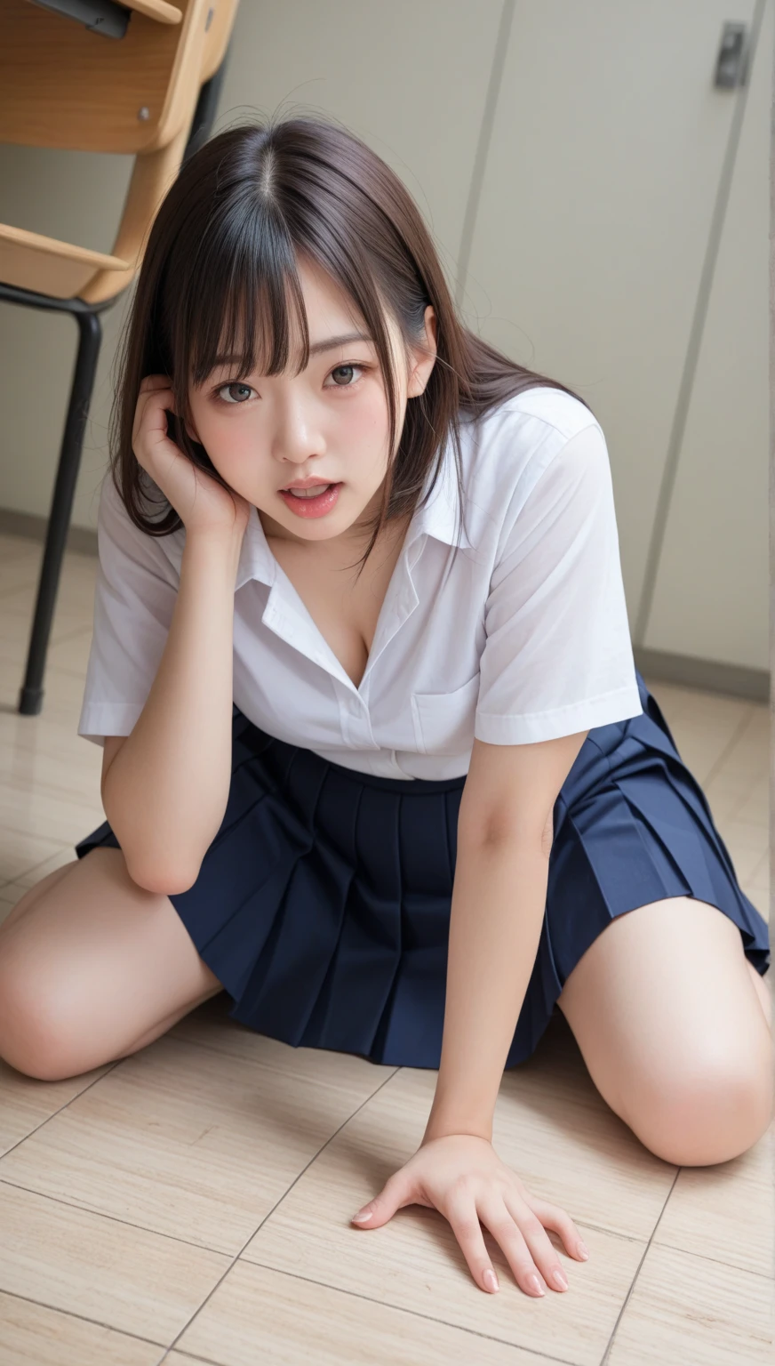(Browsing Caution:1.3), ((masterpiece)), ((Highest quality)), (Very detailedな), ((cute)), cute, (Multi-point), ((sexy)), (device), ((Very detailed)), 4K, (8k), Highest quality, (beautiful), hyper cute face, shape, Anime Style,hyper Genuineistic, Genuine, Dynamic Angle, ((whole body)), close, Thick outline, Clear contours, at school, (1 girl, cute girl:1.5), (Schoolgirl uniform :1.5), beautiful light brown hair, beautiful brown eyes, ((beautiful eyes)), (Squat, look forward to, Urinating、Pee:1.5), short hair, Big Breasts, shoes, smile