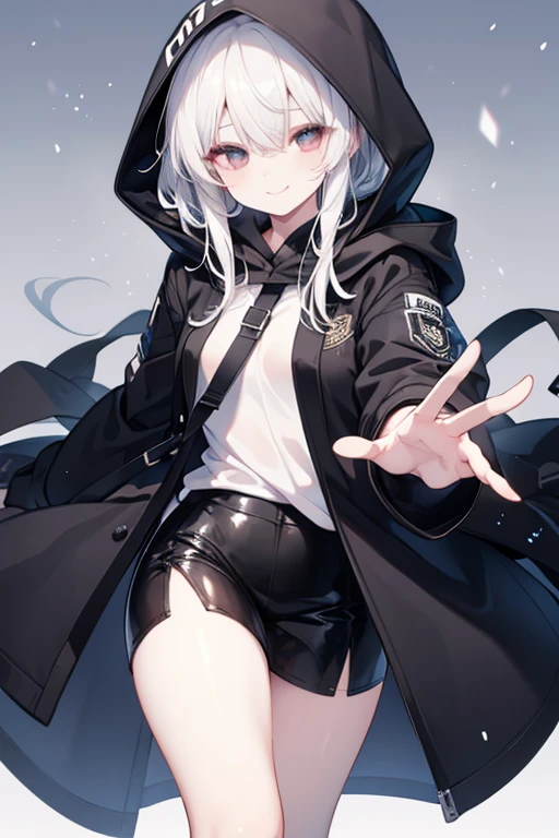 solo、Dark silver long hair、Yellow Eyes、Hair between the eyes、Bangs falling apart、Fine hair、Yellow Eyes、、(black winter jacket)、(Black Mini Skirt)、(Fluffy black ushanka)、(White Pantyhose)、(Black long boots)、Snow Background、time.Dolls&#39; Frontline .Girls&#39; Frontline.time.