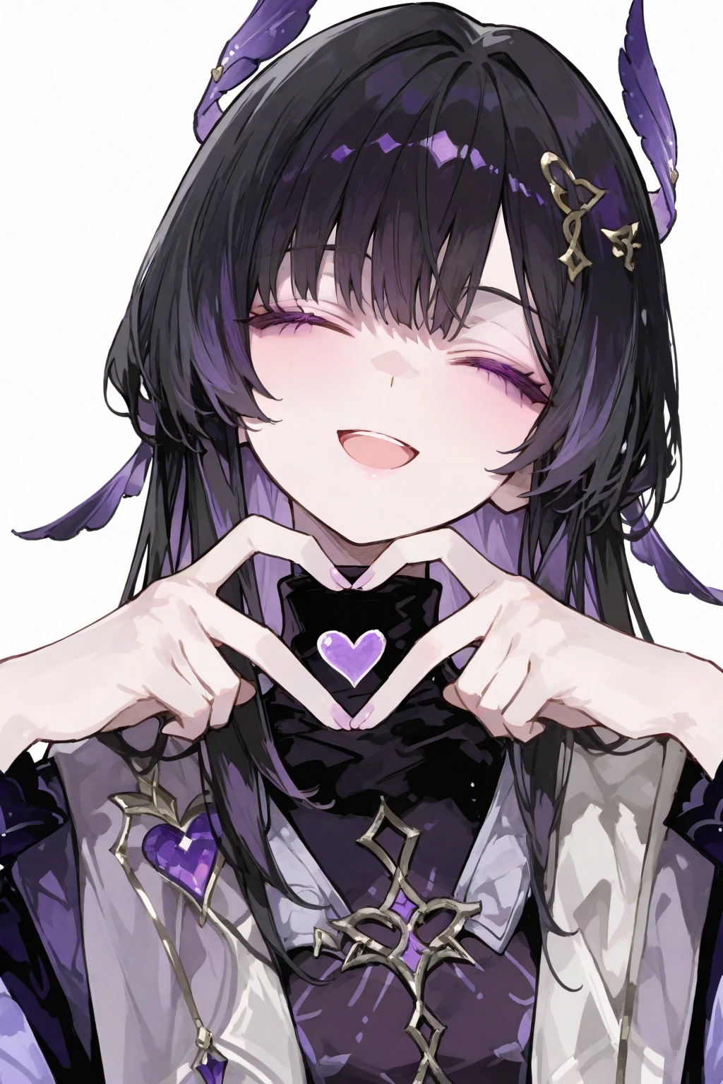 score_9, score_8_up, score_7_up, score_6_up, uncensored, ShikibuCaster, long hair, black hair, purple eyes, hair ornament, naughty face, makeup, shiny skin, sweating, steaming body, happy, heavy breathing, detailed body, detailed eyes, BREAK (masterpiece:1.2), best quality, high resolution, unity 8k wallpaper, (illustration:0.8), (beautiful detailed eyes:1.3), extremely detailed face, perfect lighting, extremely detailed CG, (perfect hands, perfect anatomy), hearts, pleasured, Expressiveh,