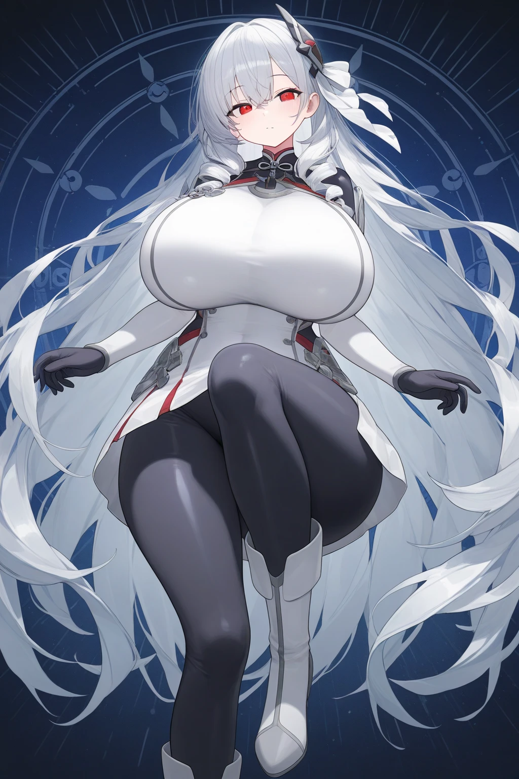 ((blank background)), masterpiece, best quality, silver hair, (big breast:1), ((full body framing)), symmetry, nurse woman, nurse uniform, nurse cap, long pants, ((curvy)), wide hips thick thighs, only white, all white, belt below navel, ((lab coat))