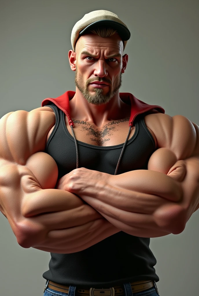Muscular man with big bust shirtless