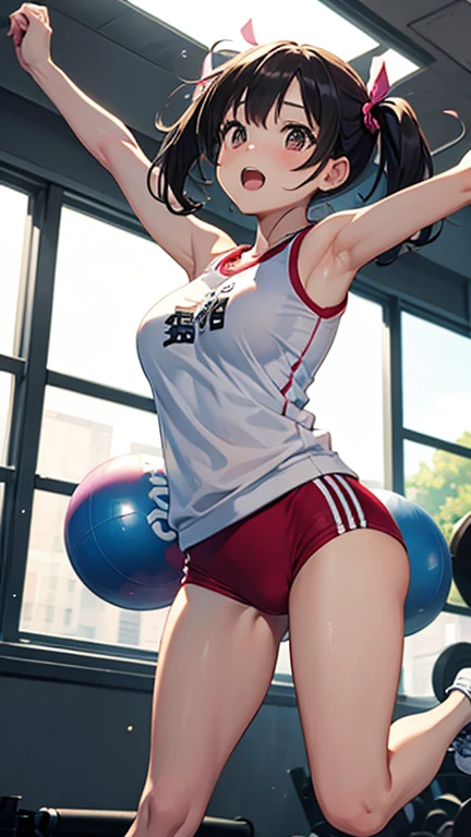 Masterpiece、Highest quality、18 year old Japanese female、Girl straddling a bike saddle cushion at the gym, Dolphin Shorts,Big Ass、Sexy buckshot、Emphasize the buttocks、Black Hair、short hair、big breasts、protruding butt、showing off his butt to the audience、Anatomically correct body depiction、anime、CG、2.5D、Curved waist
