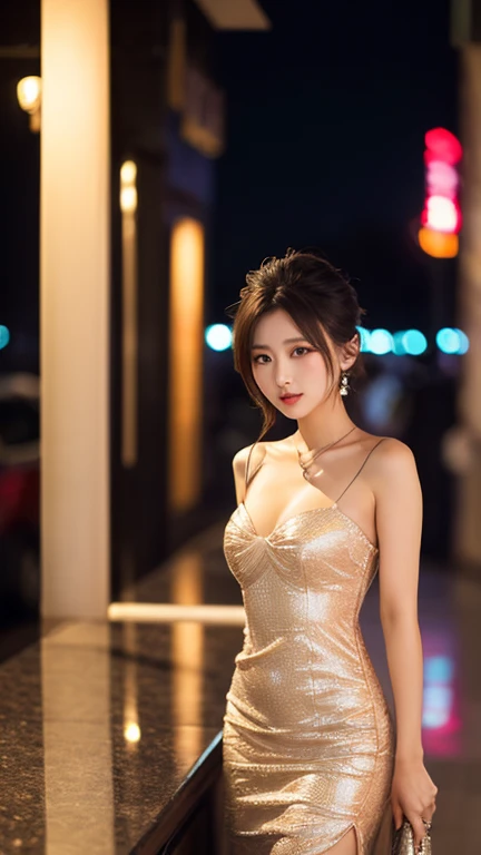 Lindsgnar_V1.0, (Clear focus: 1.5), (Clear focus:1.2), photo, Attractive young woman, (Pretty Face:1.1), delicate eyes, Sweet lips, (Natural Makeup:0.85), (Medium breasts:1.0), (petite figure:1.2), Wear (Sequined dress:1.2) in a (Nightclub:1.2). (Mood lighting:1.2), Depth of Field, Bokeh, 4k, HDR. go through (James C.. Christensen:1.2|Jeremy Lipkin:1.1).