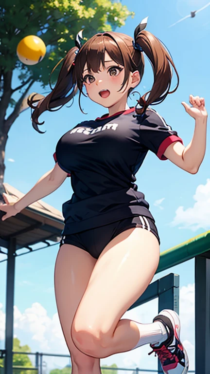 Young Girl, (Black competitive swimsuit:1.5) , Black Hair , Iris , Three-year-old , Twin tails ,
