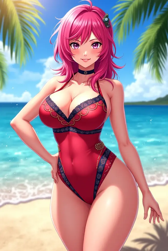 (masterpiece, best quality:1.2), solo, 1girl, hildabikini, smile, looking at viewer, hand on hip, twintails, sunglasses, eyewear on head, pink bikini, off-shoulder bikini, beach
