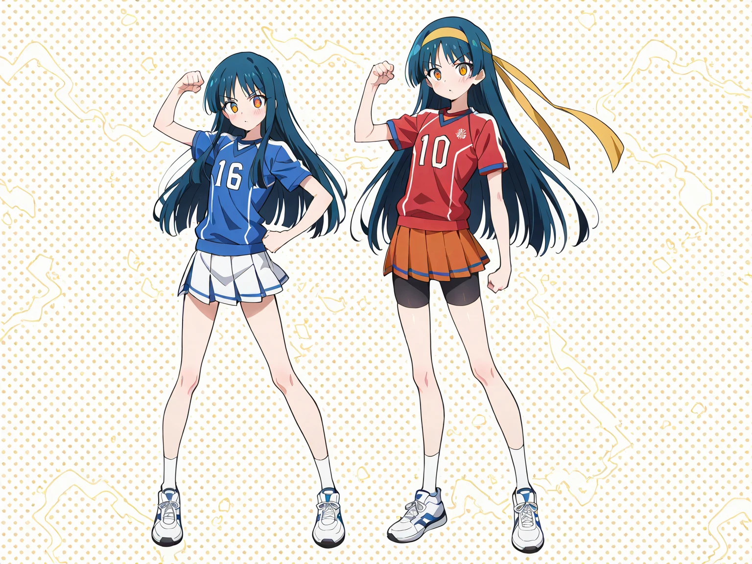 (anime ,2D) Women, soccer player , average height ,clear skin,thin face ,serious expression,blue eyes,black hair , waist length ,fringe ,collected in a ponytail,Skinny body,big breasts,small waist, France national team uniform, In a soccer field ,kicking a ball with a super technique.