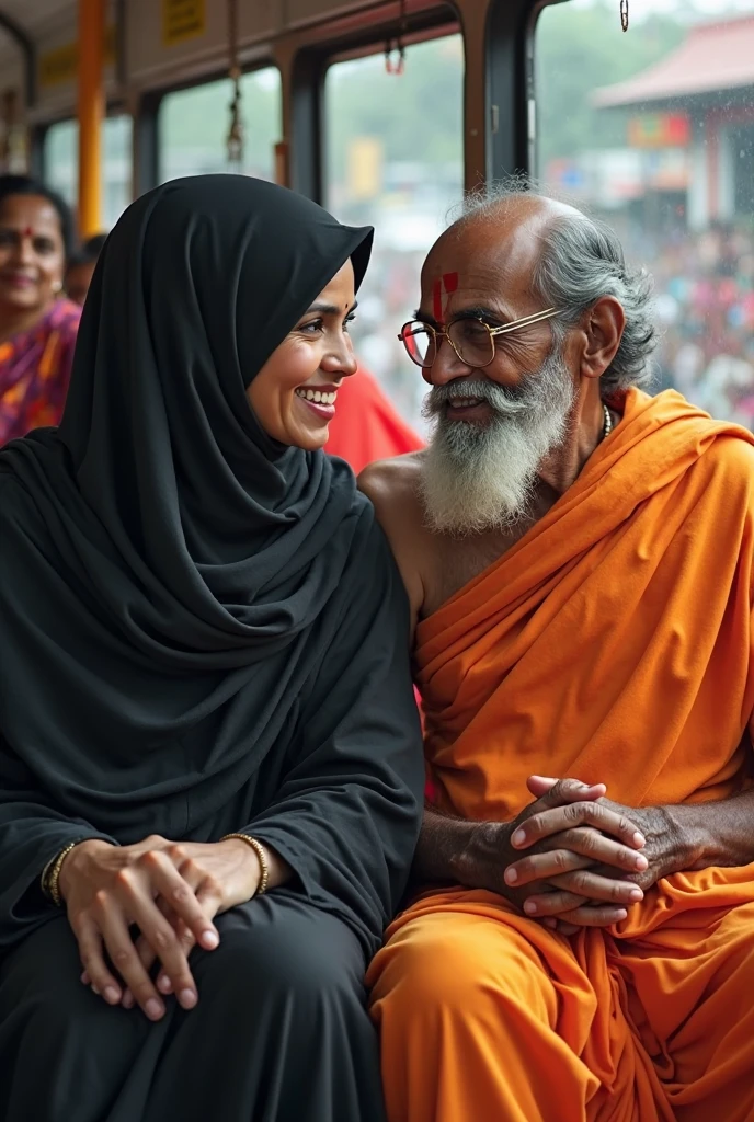 Big boobs muslim women wearing hijab with Hindu pandit 