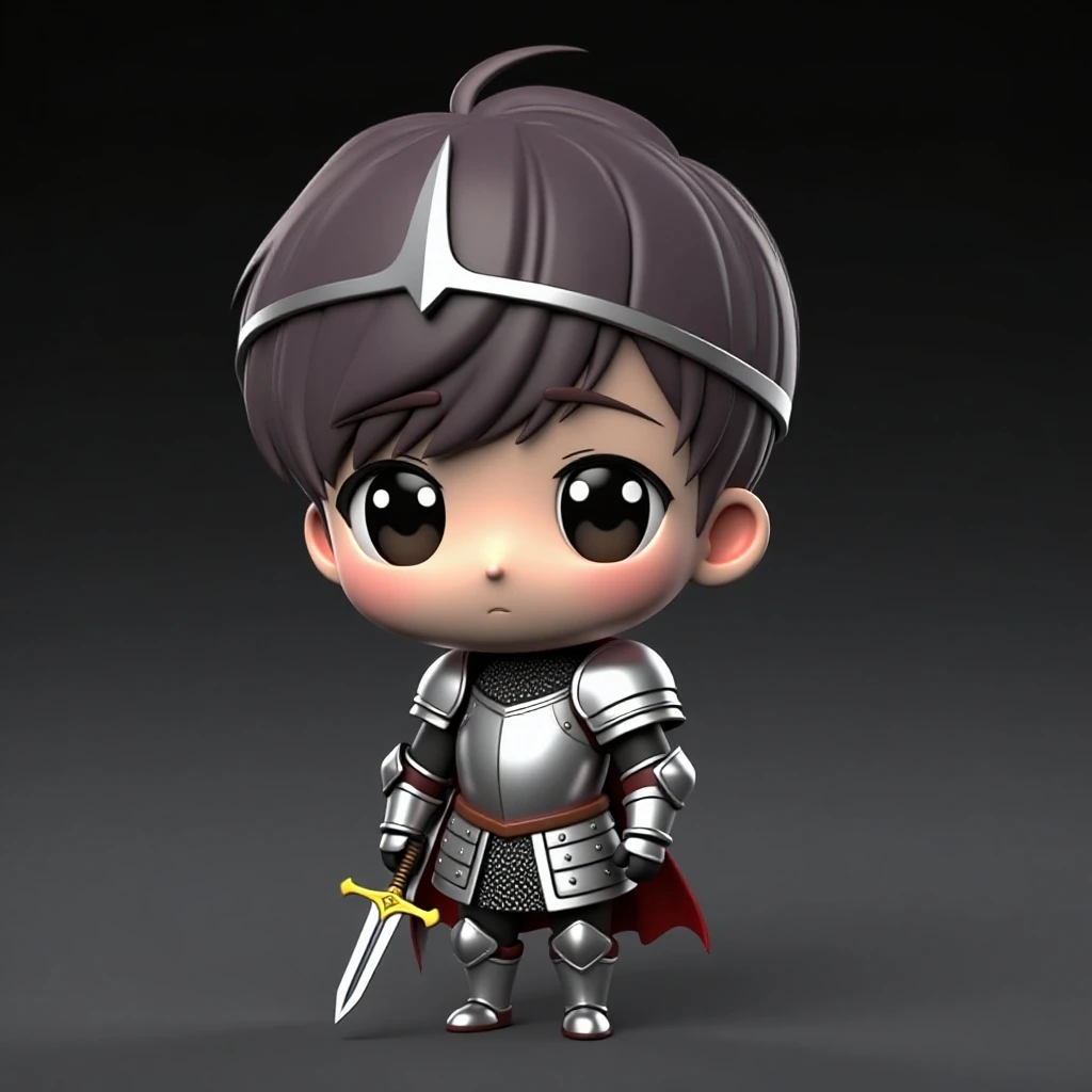 Masterpiece, best quality, high detail, little knight, little boy cartoon character, flat style, solid color background, character rendering, IP character
