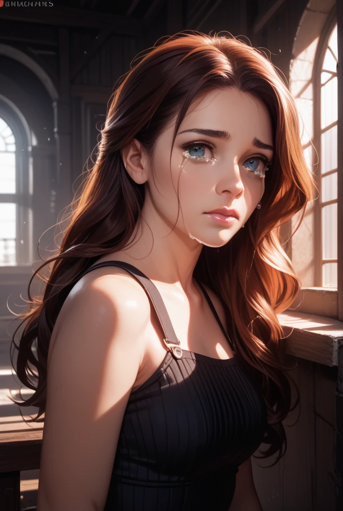 award winning photo, masterpiece, highest quality, extremely detailed, (realistic), photorealistic, 
1girl, sitting, thinking, from side, upper body, shy,
see-through, nipples, unbuttoned,
detailed face, perfect face, Age:18, long hair, small breasts, skinny, bright skin, high ponytail,
(wet white shirt), 
 bright pupils, sweat, hair ornament, 
dusk, school desk, window, 
by lee jeffries, nikon d850 film photograph, camera f1.6 lens hyper realistic lifelike texture dramatic lighting trending on artstation cinestill 800, 
high contrast, deep shadows, dynamic light,