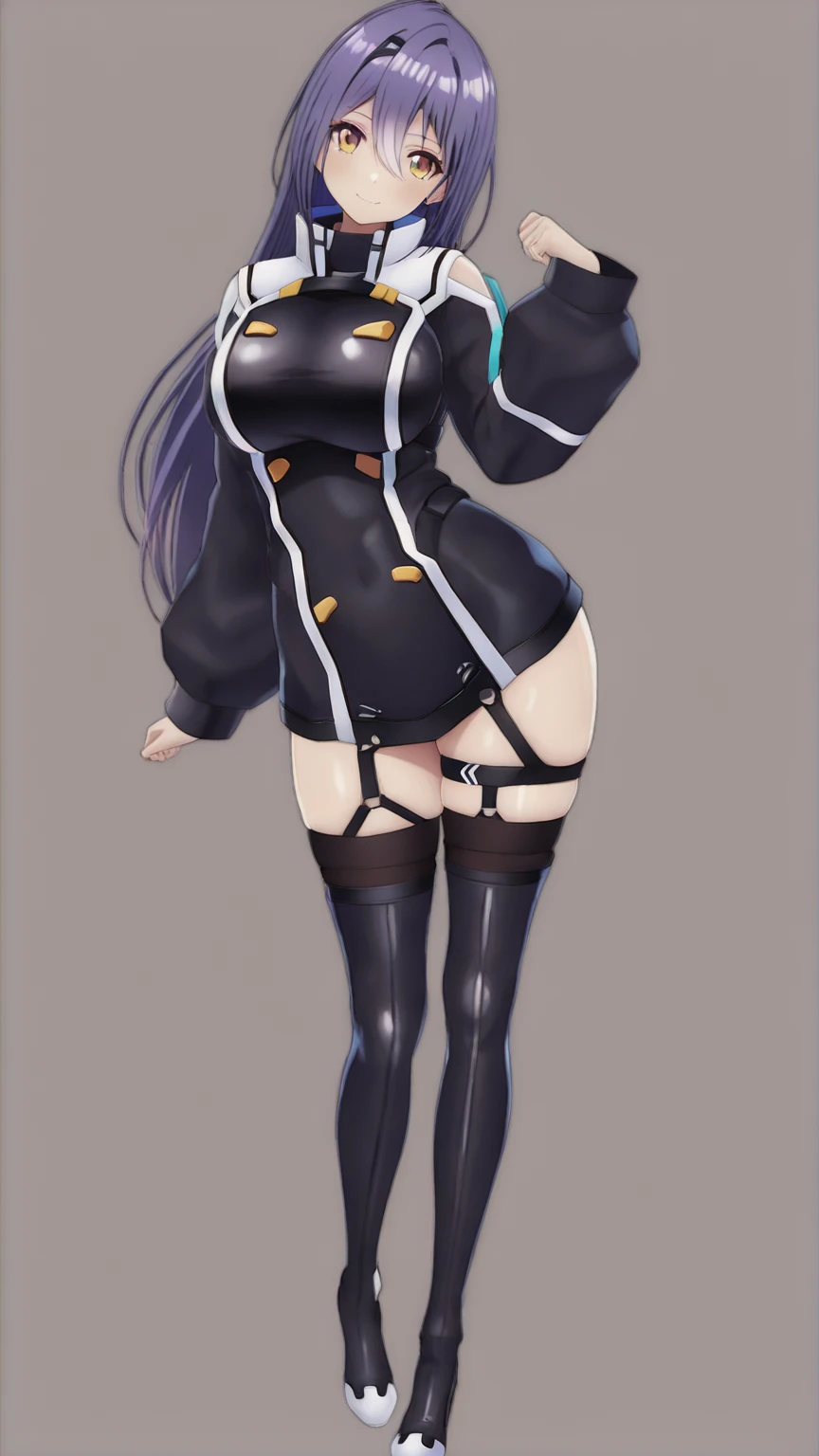<lora:murasaki:0.6>, murasaki, bodysuit, bare shoulders, elbow gloves, masterpiece, best quality, 1girl, solo, female, looking at viewer, sitting, crossed legs,