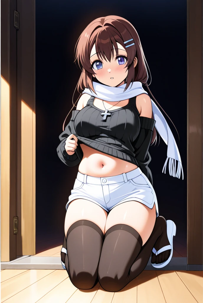 (masterpiece、highest quality、High resolution、realistic pictures、real looking skin:1.1)、
(wearing a black hoodie、she is wearing a miniskirt with a small floral pattern.:1.1)、 
1 girl、alone、beautiful eyes、shining eyes、brown hair、medium long hair、university student、The location is the front door of the house、 
(pick one up&#39;my own skirt:1.8)、 
(panties are slightly exposed:1.5)、 
(She wears brown knee-high boots.:1.5)、
(i don&#39;t&#39;I'm wearing knee-high boots:1.8)、
(A grinning expression with a provocative expression:1.5)、
(Are standing:1.5)、 
(shiny blue satin panties:1.5)、
NSFW