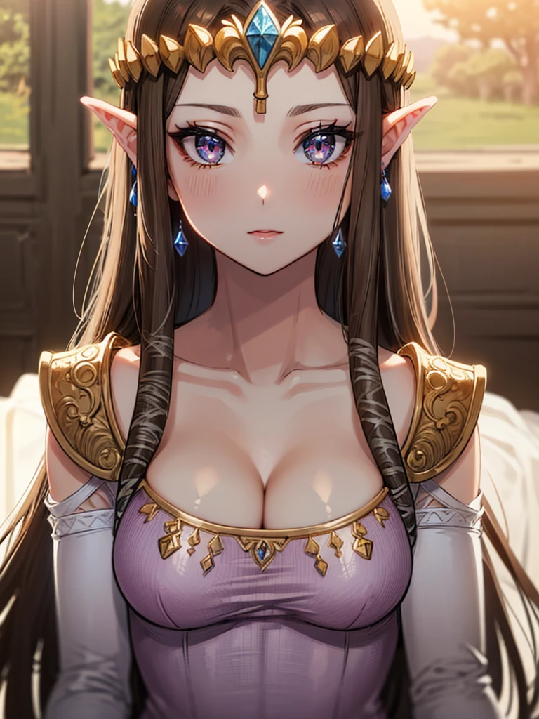 (((More face close-ups))),(((Shoulder Off))),(((Staring at the audience))),((((White of the eyes:1,0.8)))))),((Upper Body)),((alone)),((((Glossy Lips)))),Anime art style,masterpiece,(Highest quality), (Super detailed),(Very delicate and beautiful),(alone),(((Rape Eyes)))),(A truly gorgeous jeweled ruffled rococo ball gown ドレス),(((Mature Woman,Queen))),((1 Queen in a beautiful embroidery and jeweled absolutely gorgeous rococo ballgown ドレス with voluminous full length hoop skirt)),((crinoline)),,((Straight hair galore,Very long straight hair with plenty of volume,Super long straight hair)),,Cleavage,(bed),length_gloves,Very gorgeous hair accessories,Sparkling、((((front)))),((((Adult Expressions)))),((((Beautiful Face)))),((((Erotic)))),((Lewd woman)),(((Long Hair)))),((((Straight hair)))),((Cleavage)),((((Dark brown hair)))),Princess Zelda,(()), ((Highest quality)),,(Very detailed) ,((Purple Blouse)),(()),Brown Hair,((steam)),, ((Highest quality)), (Very detailed),((detailed)),(())),Nintendo, The Legend of Zelda),,((alone)), ((Highest quality)), (Very detailed), ,