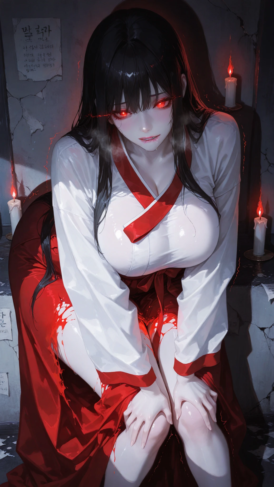 ((8k resolution))、((highest quality))、((masterpiece))、((Very detailed))((((dramatic))), (Anatomically correct)、The depth of the object to write、Looking at the camera、Captivating woman、front、Blindfold、lipstick、Spit sludge from the mouth、hair:green、naganami、Pale skin、Torn Kimono、Bloody、One dead tree、Stay close to the roots、spooky、an ominous、Grace、(theme、whole body:1.1), White Background
