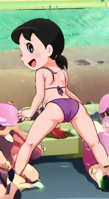1girl, flat_boobs, flat_breasts, 9yearold asian slut is wearing a slutty slingshot_bikini on a boardwalk, she is having sex with a ugly 88yearold grandpa. porn.  1old man, nsfw, old_dick