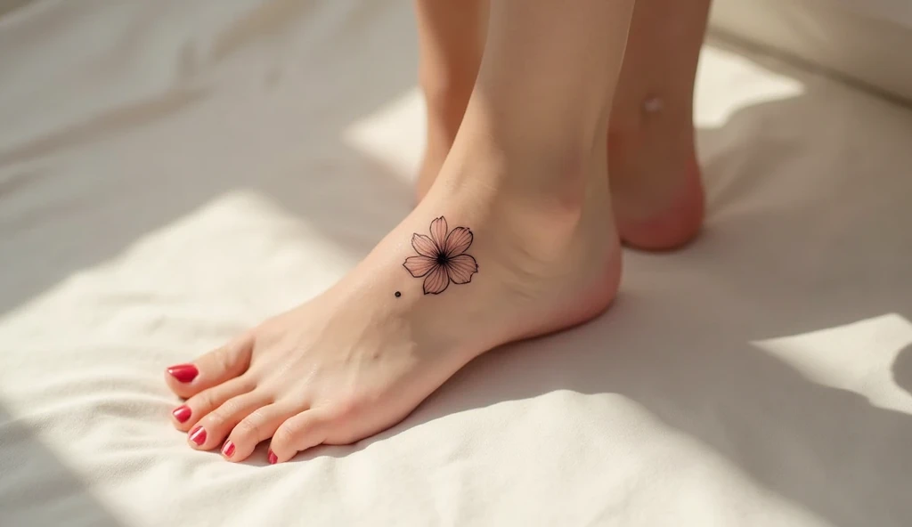 Short socks with dark pink toe and heel parts with small rose designs on the instep part masturbating an ejaculating penis