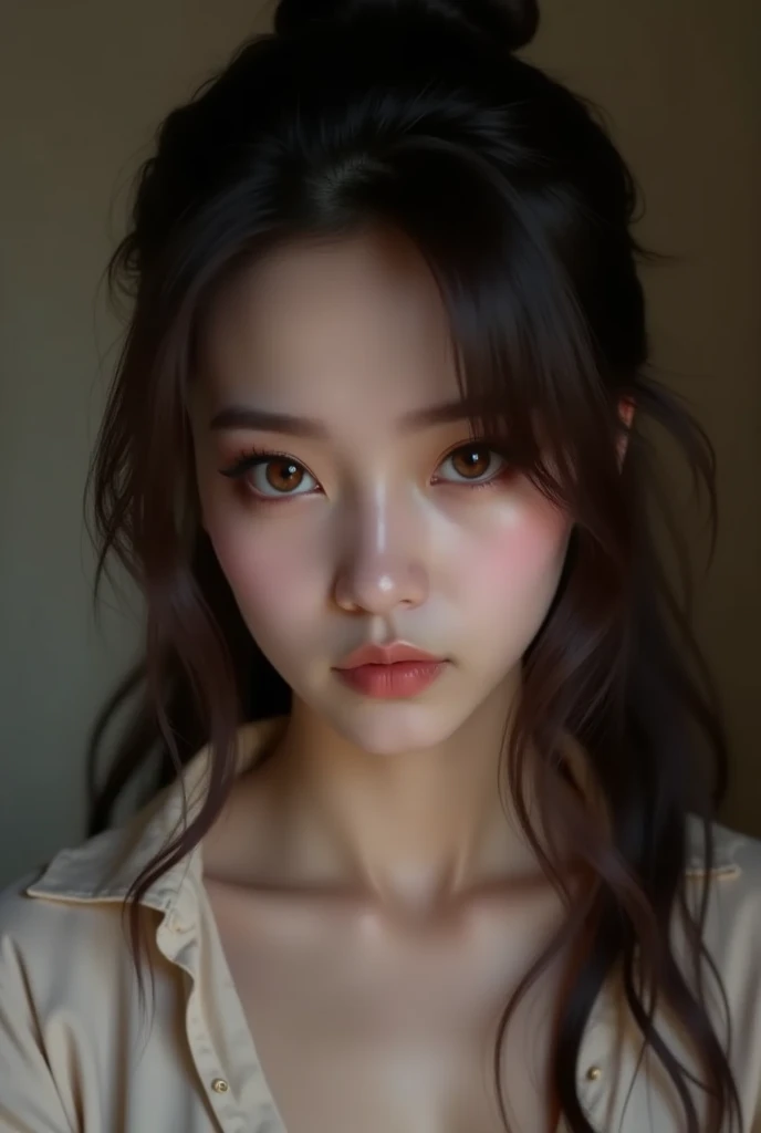 beautiful breasts, (cleavage), (1young girl), Black hair, 18yo, brown eyes, fair skin, sweet girl, cute idol, beautiful girl with beautiful details, (shiny pink lips:1.3), extremely detailed eye and face, (See-through lace costume with cute details and wide open breasts), Bare shoulders, (Bare chest, areola, nipples:1.35), Realistic, extremely detailed CG unified 8k wallpaper, ighly detailed, High-definition raw color photos, professional photograpy, Realistic portrait, Cinematic Light, Beautiful detailed, (Realistic skin:1.2), (Best Quality:1.4), Super Detail, High quality, Indoor, depth of fields,