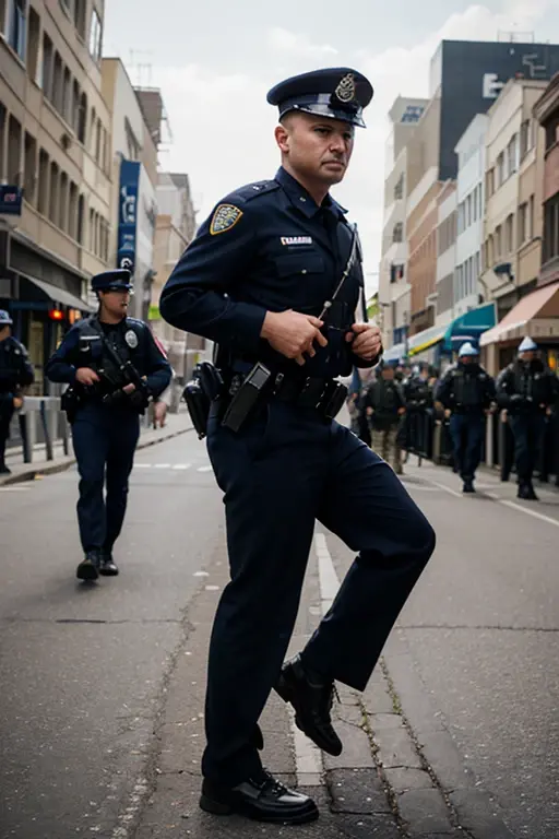 RAW photo of an british indian police officer walking down the street in london<lora:British_Police_Uniform:1>