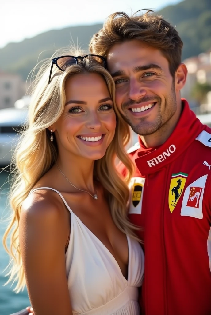 Take a picture of Charles Leclerc and Maia Reficco together side by side 